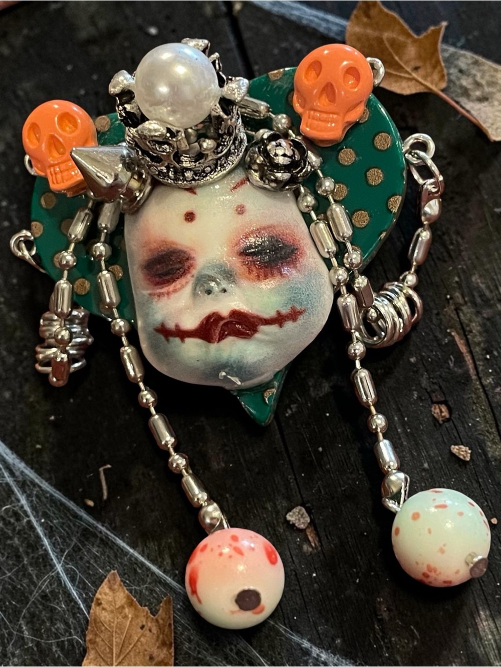 Gothic Artisan - Heart - Statement Ring - Painted Doll Face - Skull Accents 💀